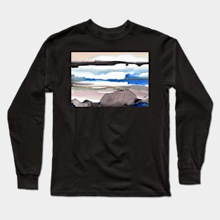 Abstract Landscape, Blue and Beige, Alcohol Inks Art Long Sleeve T-Shirt